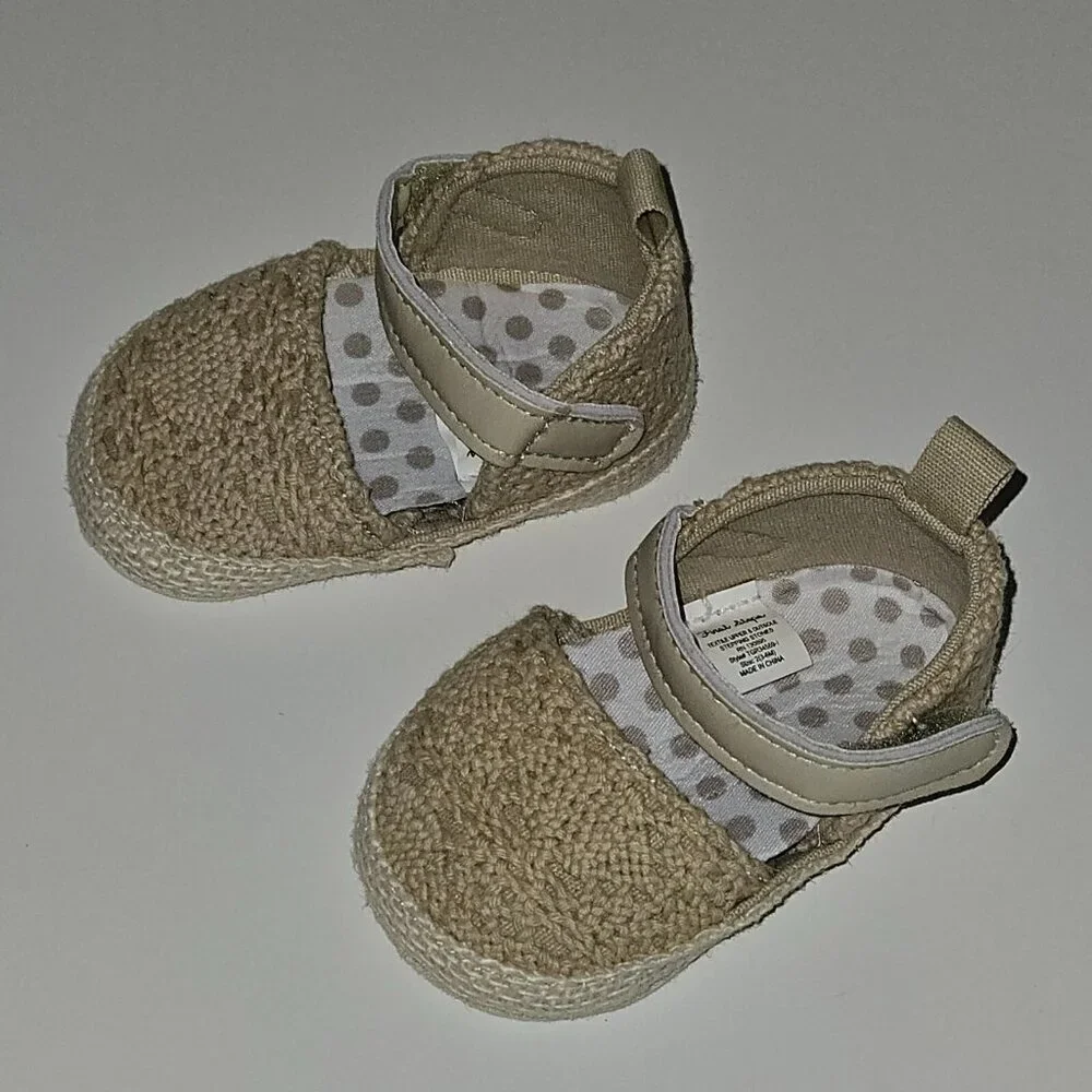 First Steps Stepping Stones Tan Baby Shoes Textile Upper Straps Size 3-6 Months